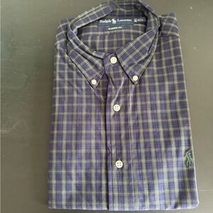 Ralph Lauren Men's Navy and Green Plaid Shirt